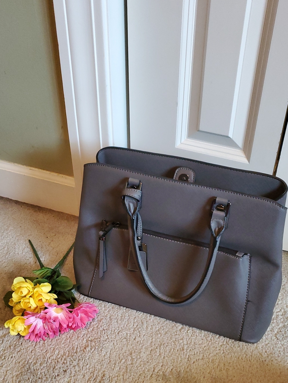 Aldo Charcoal Gray Tote with Logo Tag